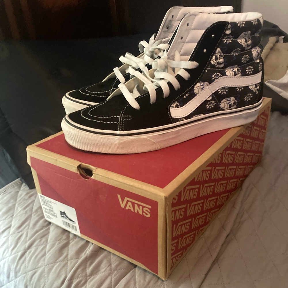 Black and blue skull Vans